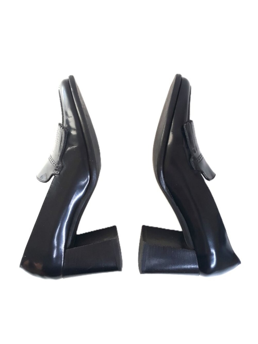 Coach Black Patent Leather Kiltie Heeled Loafer 7.5B Preppy Academia Minimalist - Picture 8 of 11